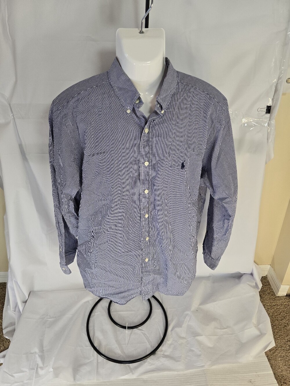 Polo Ralph Lauren Blue Gingham Button Down Shirt Men’s 16 1/2 34/35 Classic Fit